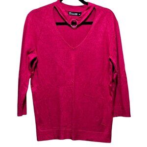 7th Avenue Design Studio Pink V-Neck Sweater L 3/4 Sleeves Rayon/Nylon Womens St